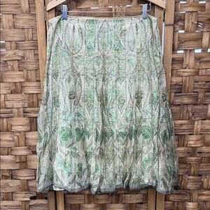Vintage Elegant 100% Silk Green and Cream Skirt